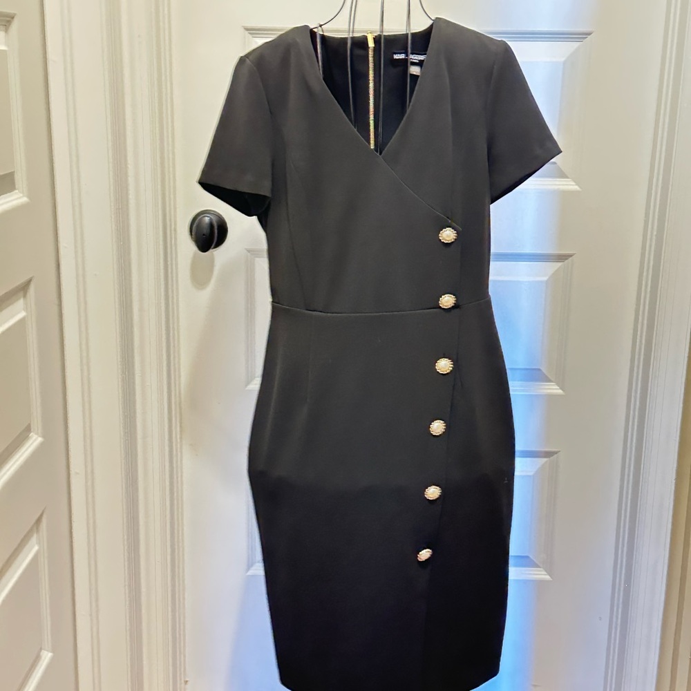 Karl Lagerfeld Black Midi Dress with Gold Buttons